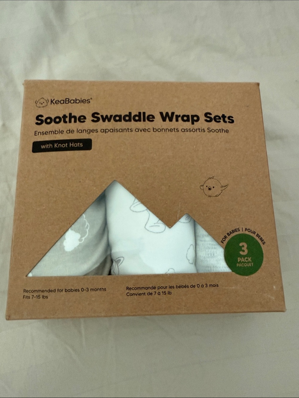 KeaBabies Soothe Swaddle Wrap Sets - White & Light Gray (3-Pack)